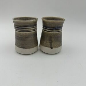 2 Handmade Pottery Bud Vases 2" Neutral‎ Colors Artist Signed